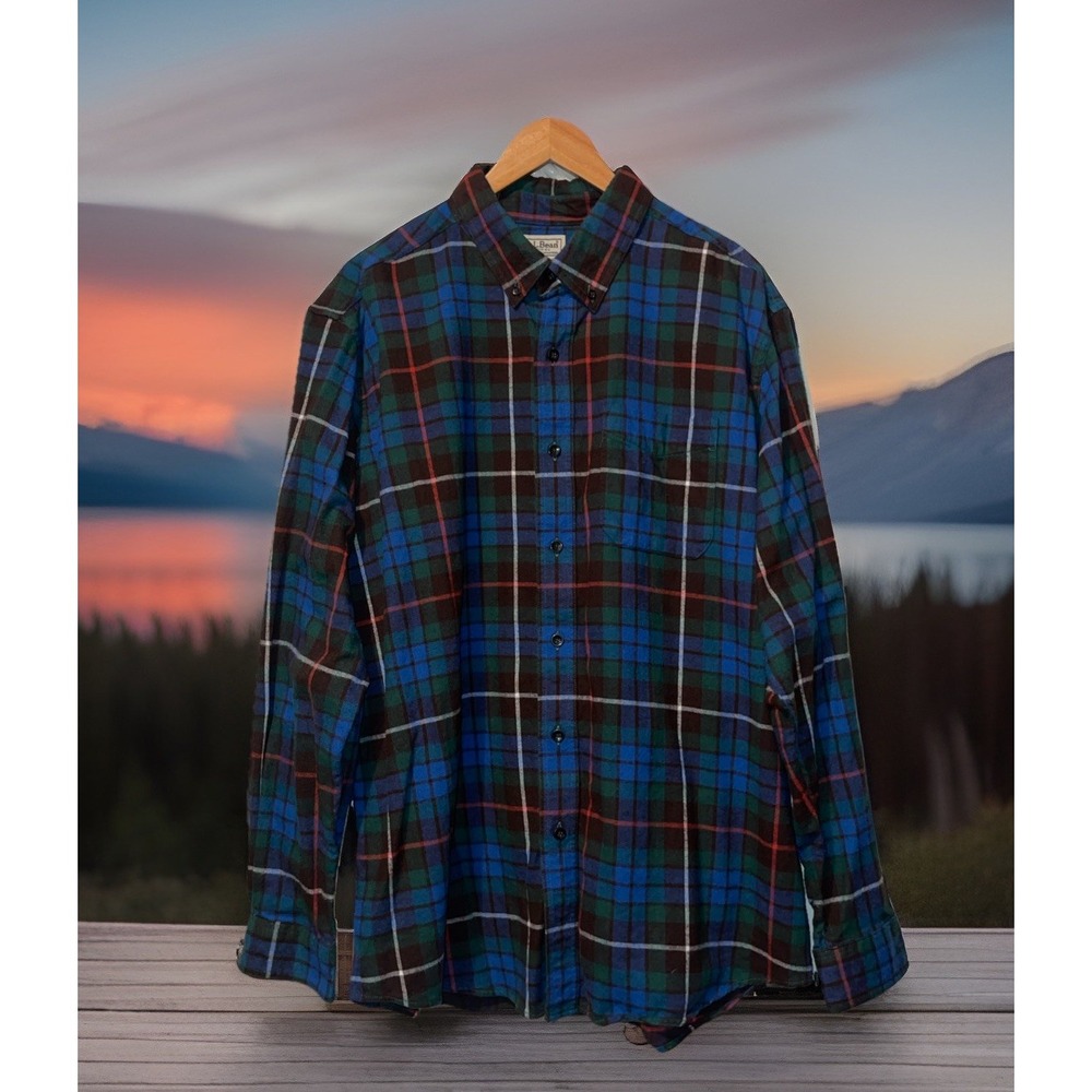 LL Bean Flannel Shirt Men L Long Sleeve Cabincore Lumberjack‎